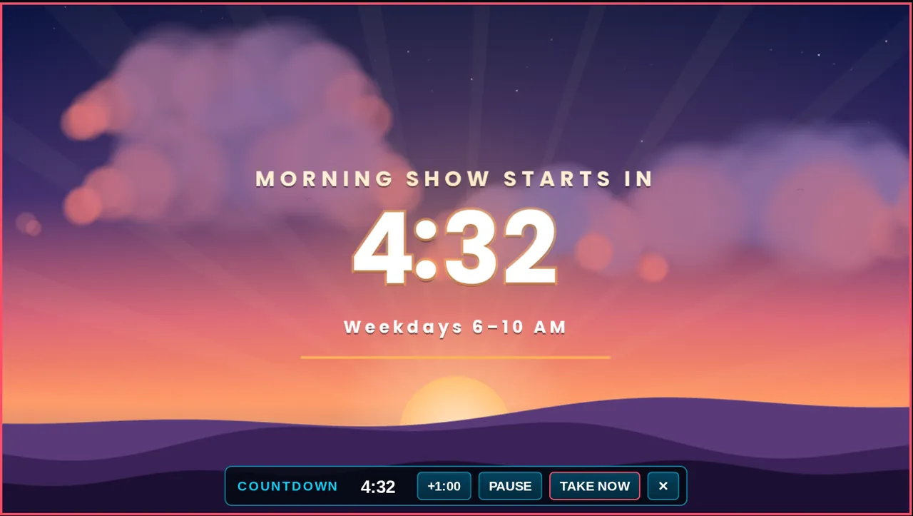 A countdown running on Program before a live show